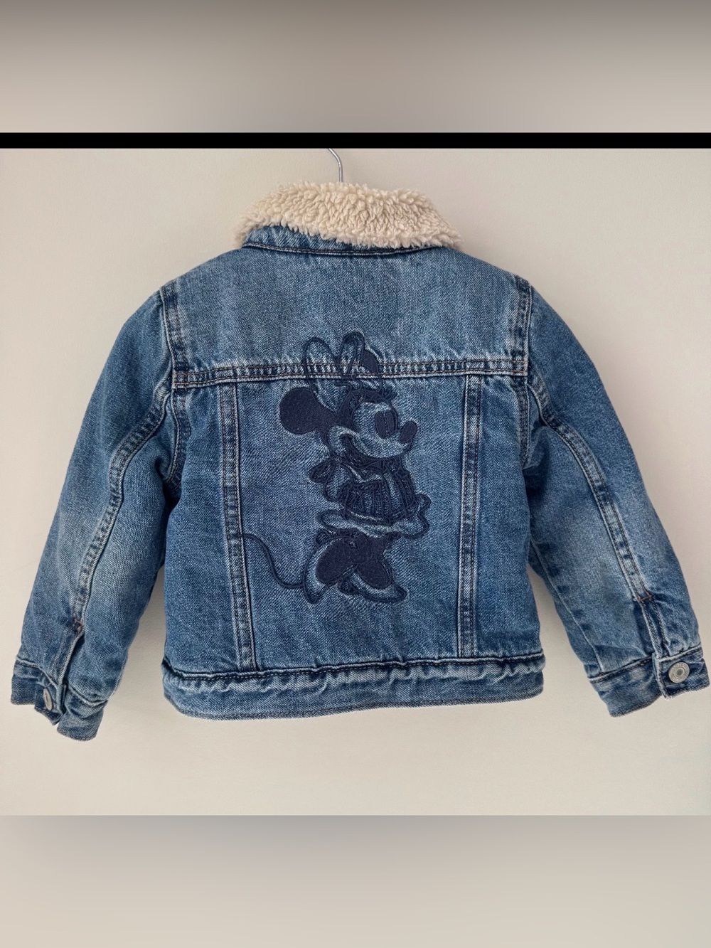 GAP Minnie Mouse Embroidered Blue Denim Jacket with Cream Sherpa lining Size 3